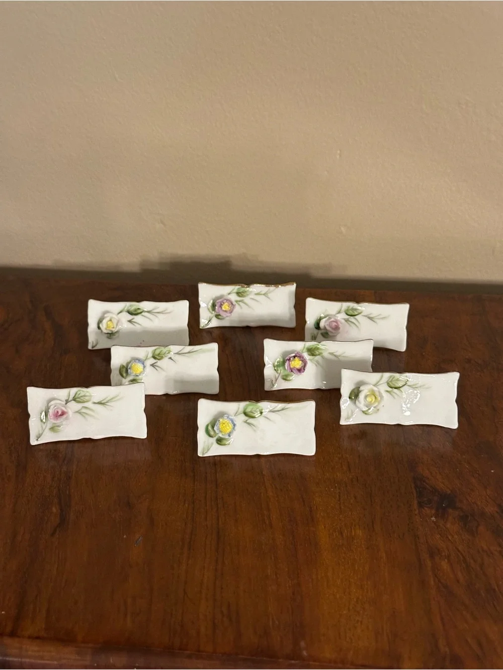 Vintage Porcelain Floral Place Card Holders Set of 8 Roses Wedding Table Decor